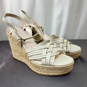 Coach Dottie Espadrille Wedge Platform Sandals Women's US 8 EU 38 Cream Chalk